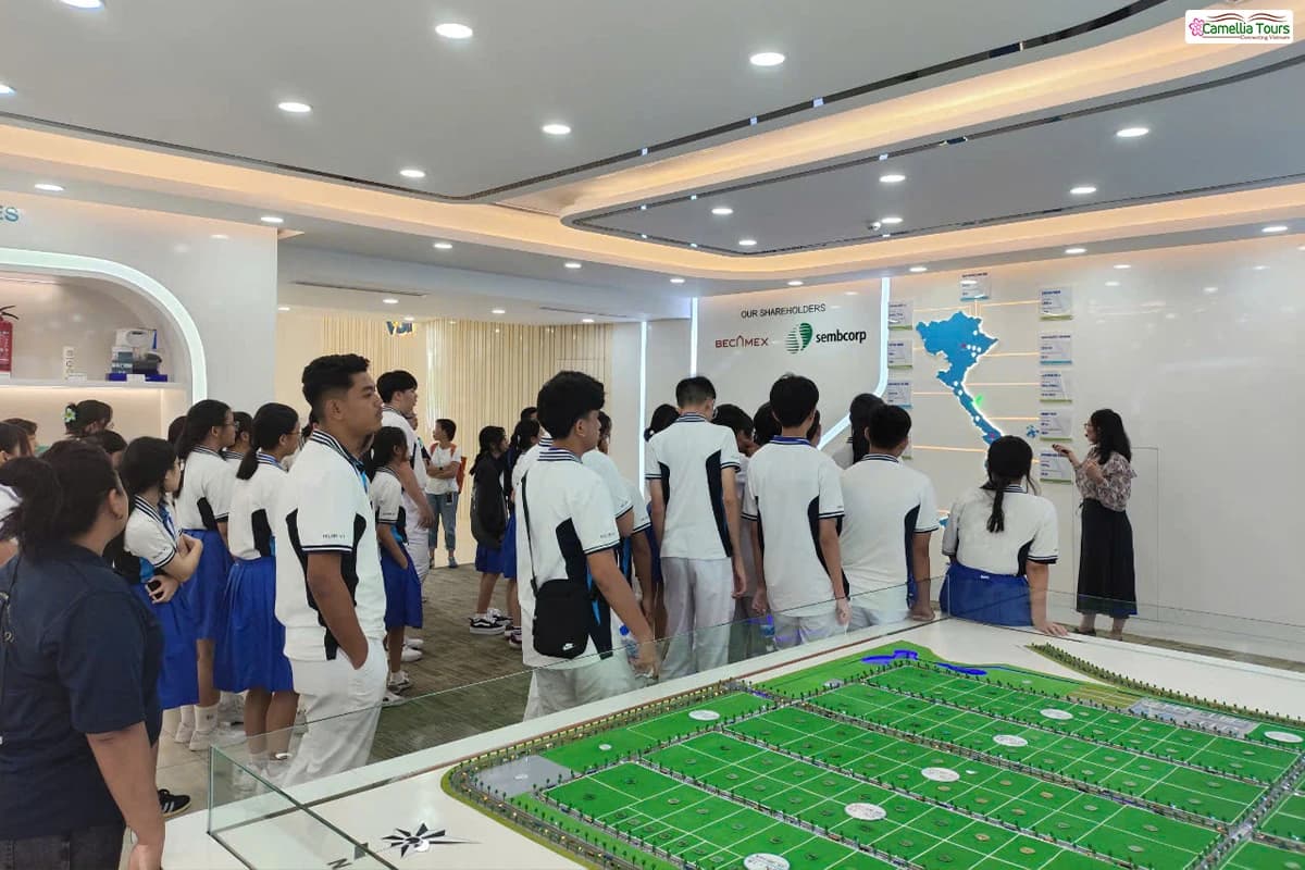Students on a guided visit to a company showroom