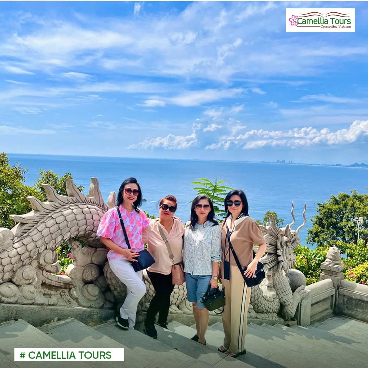 Camellia Tours guests overlooking the coast in Da Nang