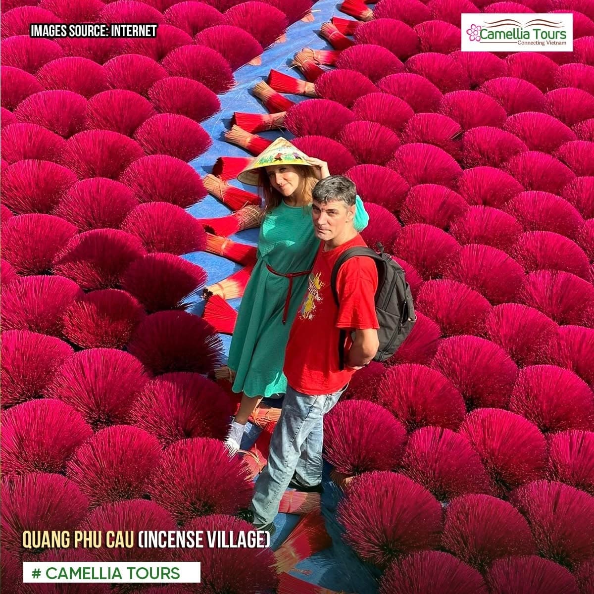 Couple visiting the incense fields at Quang Phu Cau village