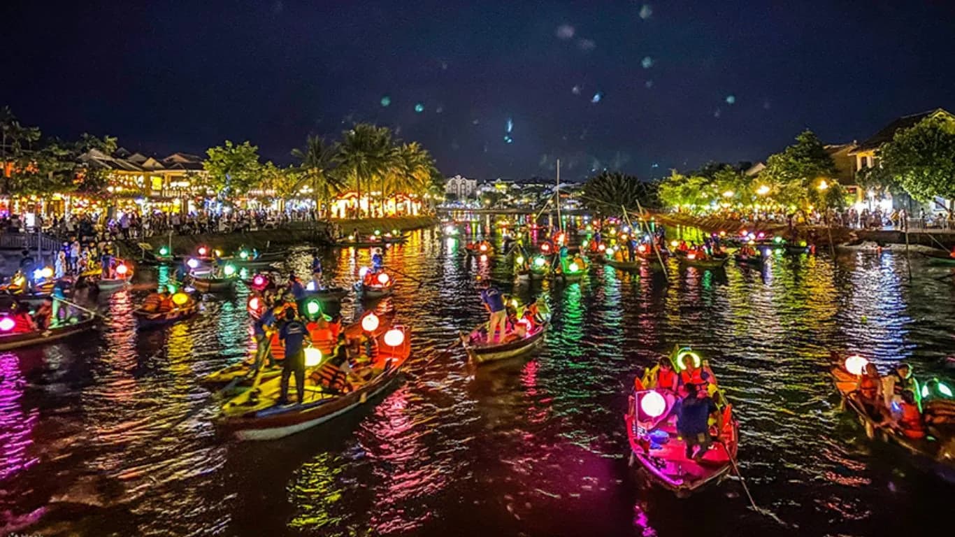 Lantern boats on the water in Hoi An